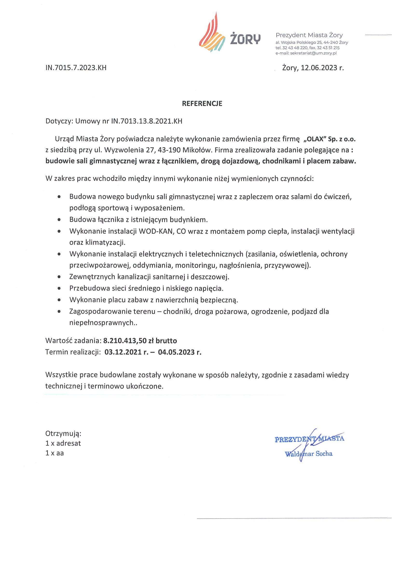 Budowa sali gimnastycznej wraz z łącznikiem, drogą dojazdową, chodnikami i placem zabaw